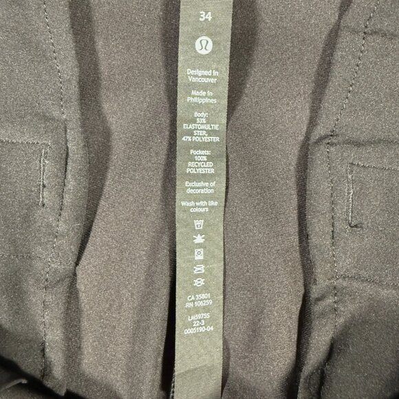 Lululemon Commission Pants Men Size 34 Black Slash Pockets Slim Fit W35 L30 EUC - Picture 6 of 10